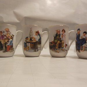 4 Vintage NORMAN ROCKWELL 24K trimmed Mugs